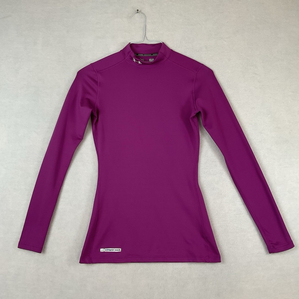 Under Armour Cold Gear Shirt Womens S Purple Compression Long Sleeve Mock Neck